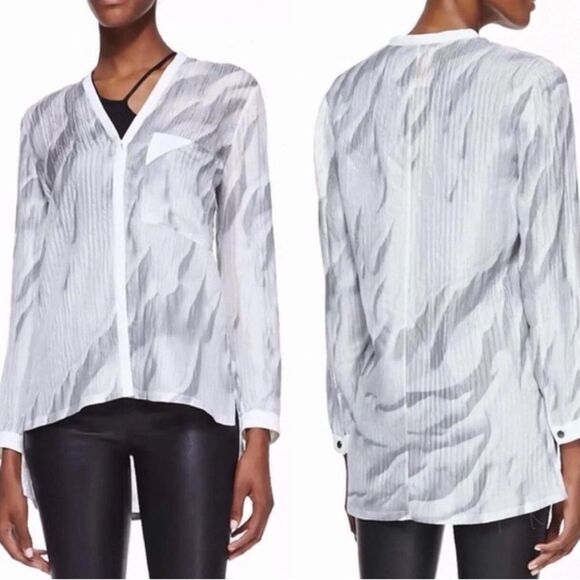 Helmut Lang 100% Silk Gray and White Sheer Mars Print Shirt - Picture 3 of 7